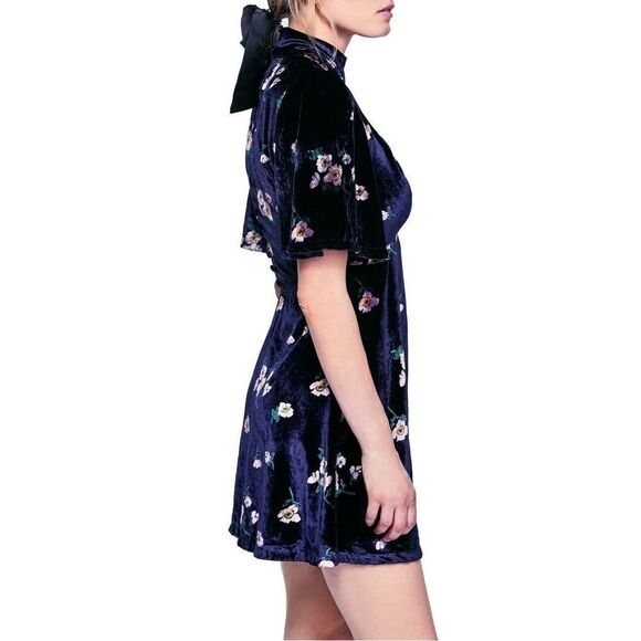 Free People Dress Be My Baby Navy Blue Floral Mini - Picture 2 of 3